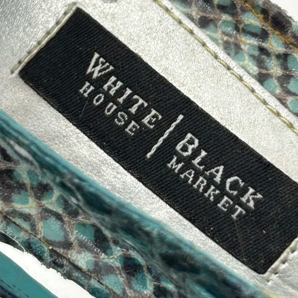 White House Black‎ Market Emilia Sandals Womens 7.5M Teal Snakeskin Platform Y2K